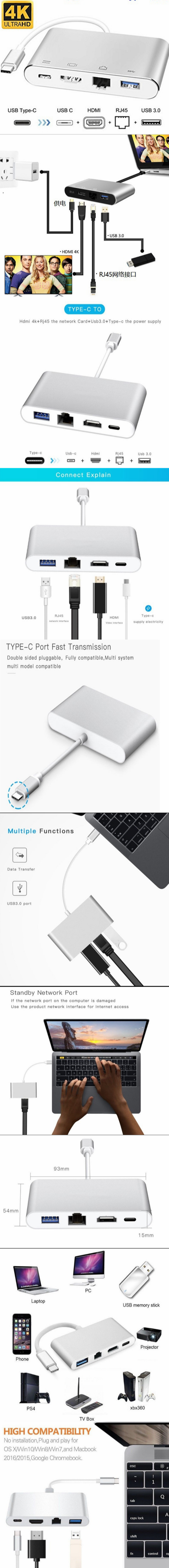 USB-C HUB,USB 3.1 HUB,USB-C to HDMI,USB-C to RJ45,USB-C to USB3.0,TypeC to HDMI