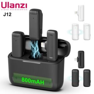 ULANZI J12 Wireless Lavalier Microphone for iPhone iPad, 2-in-1 Plug-Play Mic with Charging Case for Phone Video Recording Interview Youtubers Vloggers, 65ft Transmission Range
