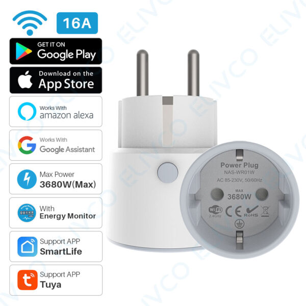 Smart Wifi Power Plug EU 16A 3680W With Power Monitor Timing Smart Home Wireless Socket Outlet Works With Alexa Echo Google Home