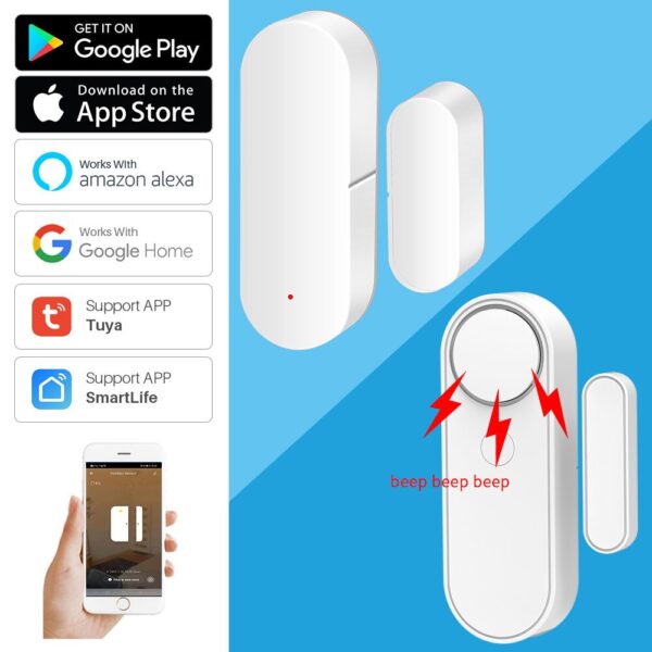 Tuya WiFi Door Sensor With Sound Alarm Window Open/Closed Detector Independent Magnetic Sensor Work With Alexa Google Home