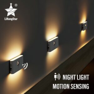 LED Induction Night Light Wireless USB Charging Human Body Induction Wall Light Bedroom Corridor Cabinet Bathroom Night Light
