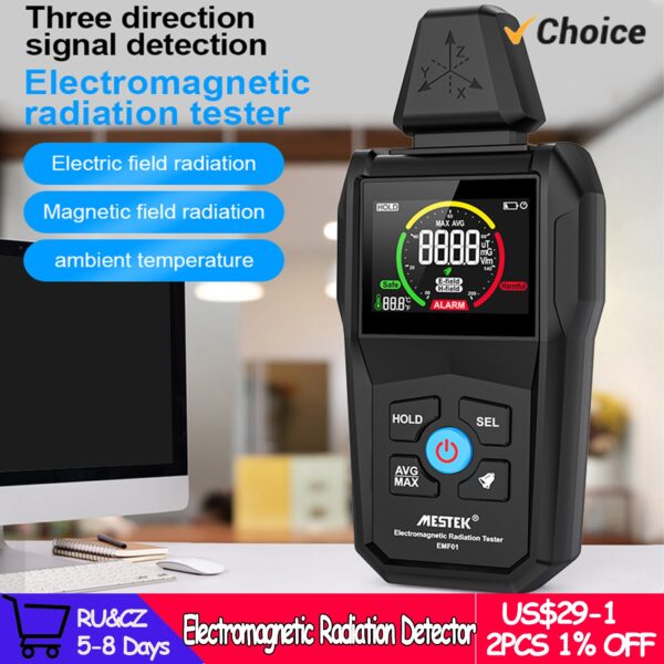 Portable Electromagnetic Radiation Detector Household Temperature Humidity Tester Digital Color Display Radioactive Detector