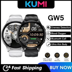 KUMI GW5 Smart Watch 1.39 inch NFC Bluetooth 5.2 100 Sport Heart Rate Blood Pressure Oxygen Monitor Waterproof IP68