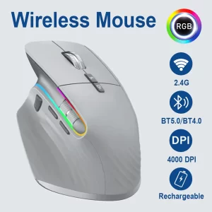 Multi-Device Wireless Mouse Bluetooth 5.0 & 3.0 Mouse 2.4G Wireless Portable Optical Mouse Ergonomic Right Hand Computer Mice