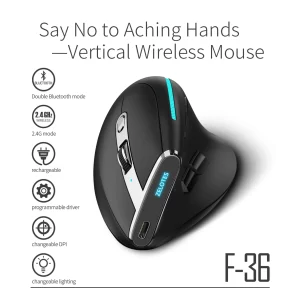ZELOTES F-36 Wireless vertical 2.4G Bluetooth mouse full color light 8 key programming 2400DPI game mouse 730mah lithium battery