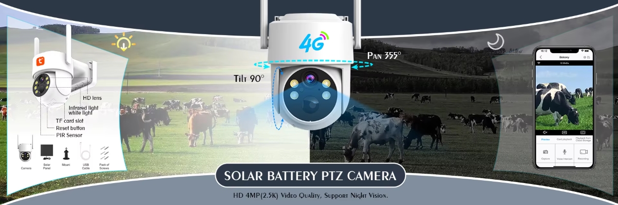 4G Solar Battery PTZ Camera Farm Wireless Smart Camera