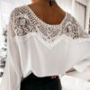 New Crochet Embroidery Lace Blouses Women Autumn Sexy Lace Stitching White Shirts Vintage Elegant Ladies Tops Blusas 12459 - Image 2