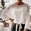New Crochet Embroidery Lace Blouses Women Autumn Sexy Lace Stitching White Shirts Vintage Elegant Ladies Tops Blusas 12459