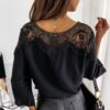 New Crochet Embroidery Lace Blouses Women Autumn Sexy Lace Stitching White Shirts Vintage Elegant Ladies Tops Blusas 12459 - Image 4