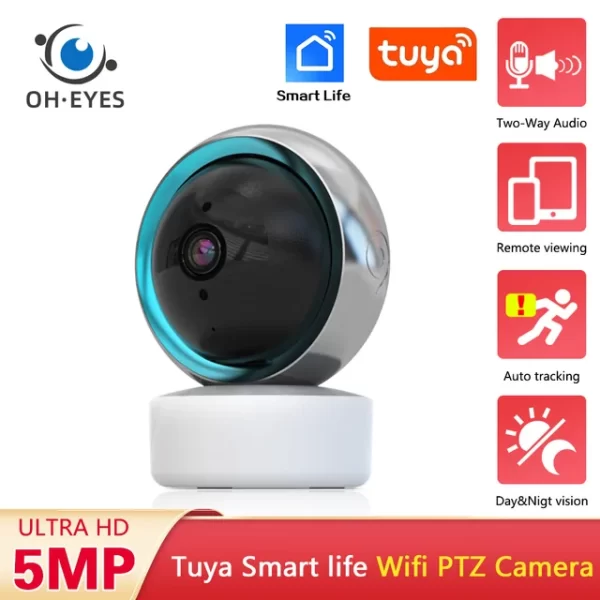 Tuya IP Camera 5MP Wifi Video Surveillance Camera CCTV HD Night VIsion Two Way Audio Auto Tracking Cloud Smart Life Home Camera